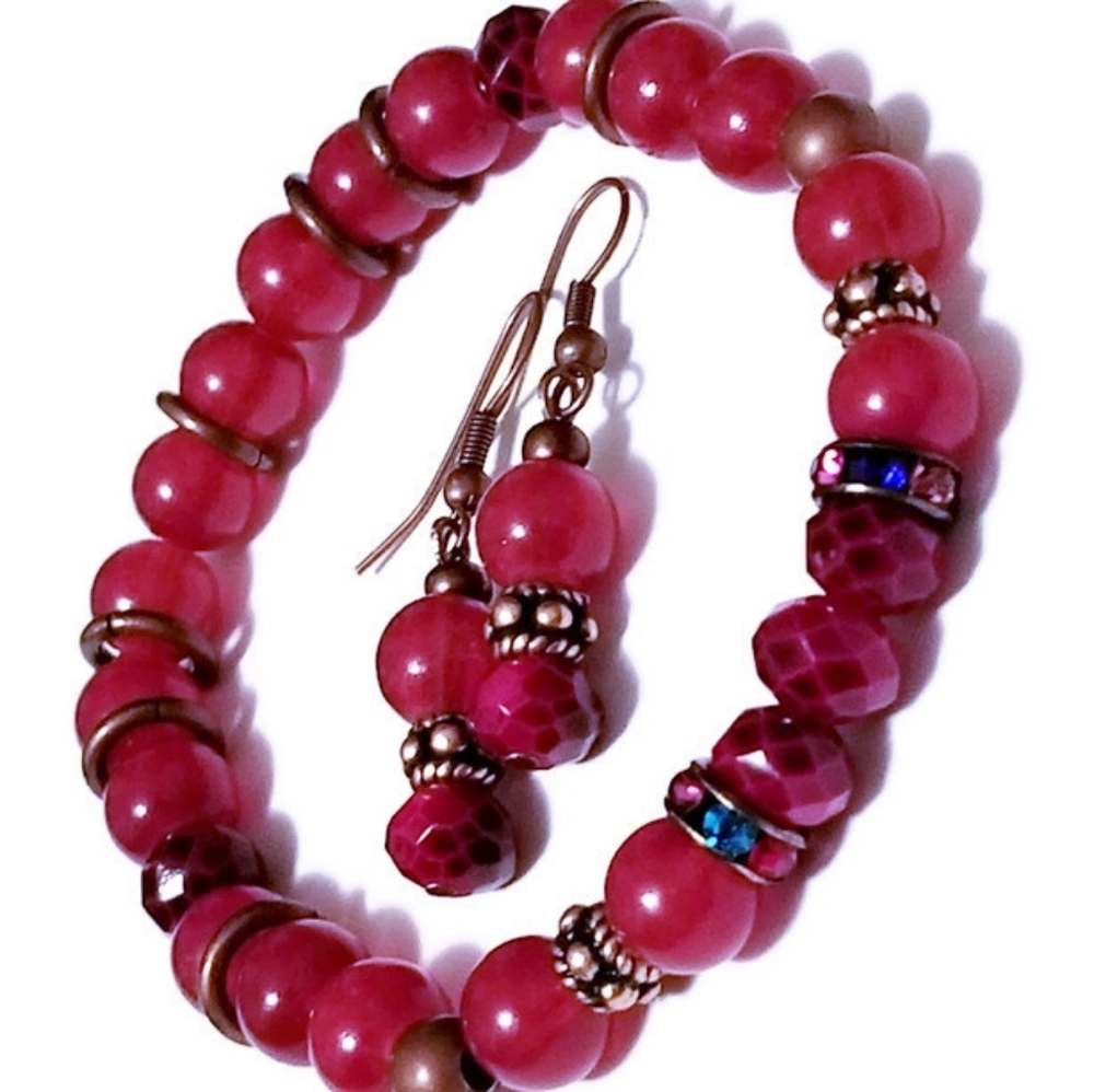 Burgundy Red Bracelet and Earrings statement Set Halloween fall vampire